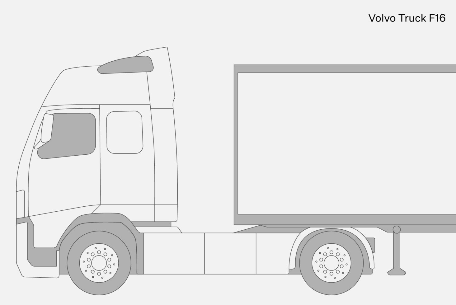 Line art Volvo Truck F16 vector illustration, detailed truck mockup design for branding, vehicle graphics template.