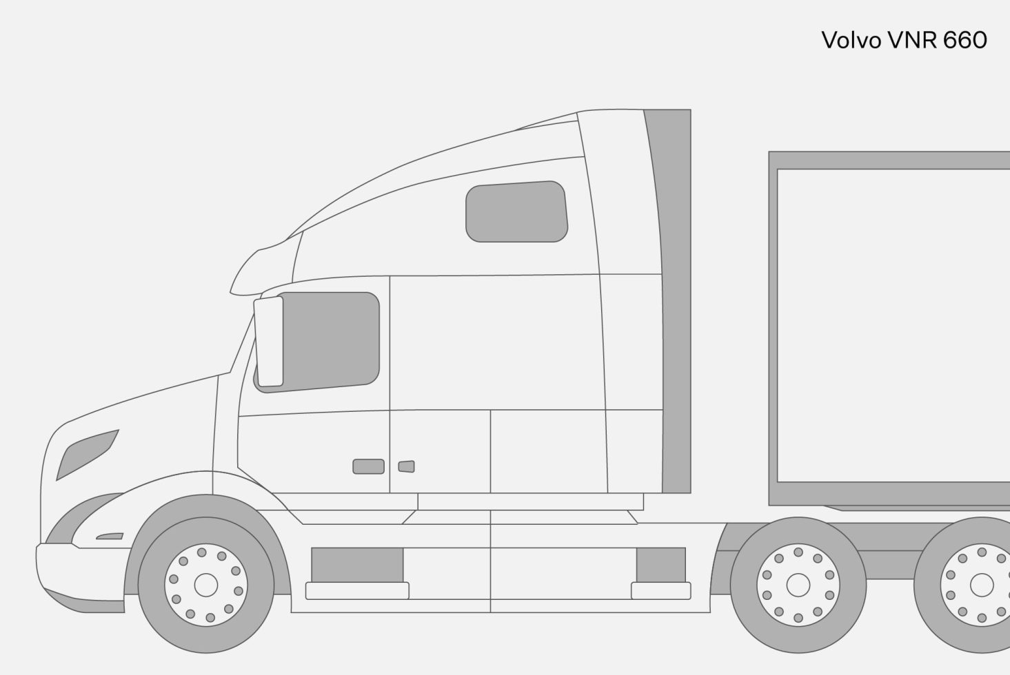 Vector illustration of Volvo VNR 660 truck, detailed line art graphic, ideal for vehicle wrap templates, mockups, and design assets.