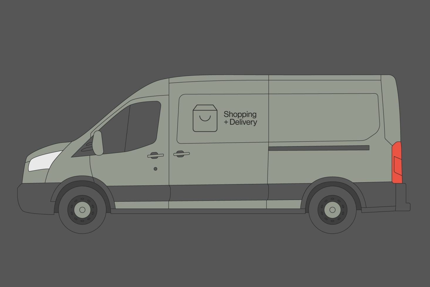 Flat design delivery van mockup graphic with shopping and delivery branding on the side, ideal for templates category in digital marketplaces.