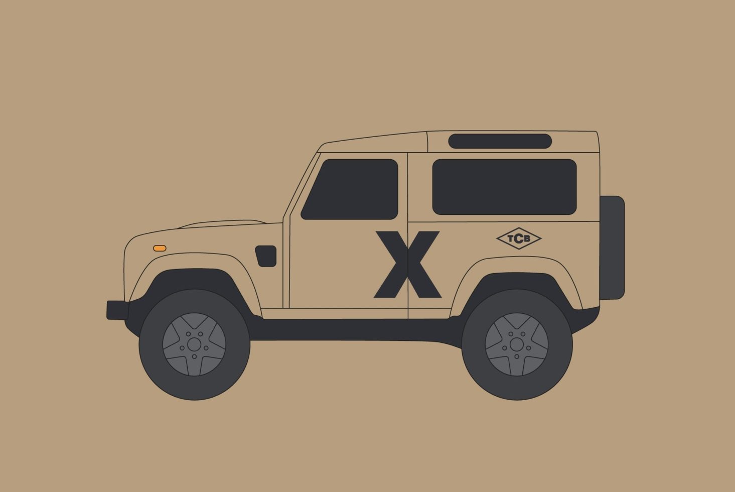 Flat vector illustration of an off-road vehicle, suitable for car mockups or graphic design elements on tan background.