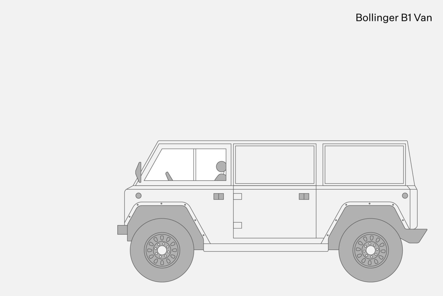 Vector illustration of Bollinger B1 Van, simple line art, vehicle template for branding and advertising design, side view, automotive concept.