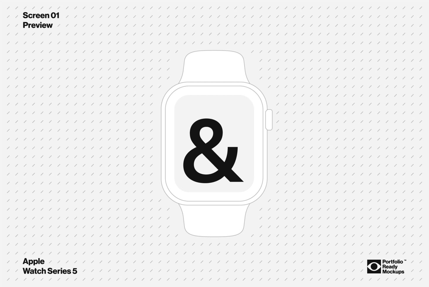 Apple Watch Series 5 mockup with ampersand symbol on screen, ideal for showcasing font and design elements for wearable tech.