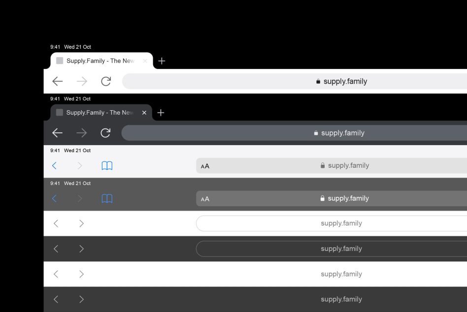 Browser UI elements mockup showing various states of a web address bar for designers to create website templates and digital assets.