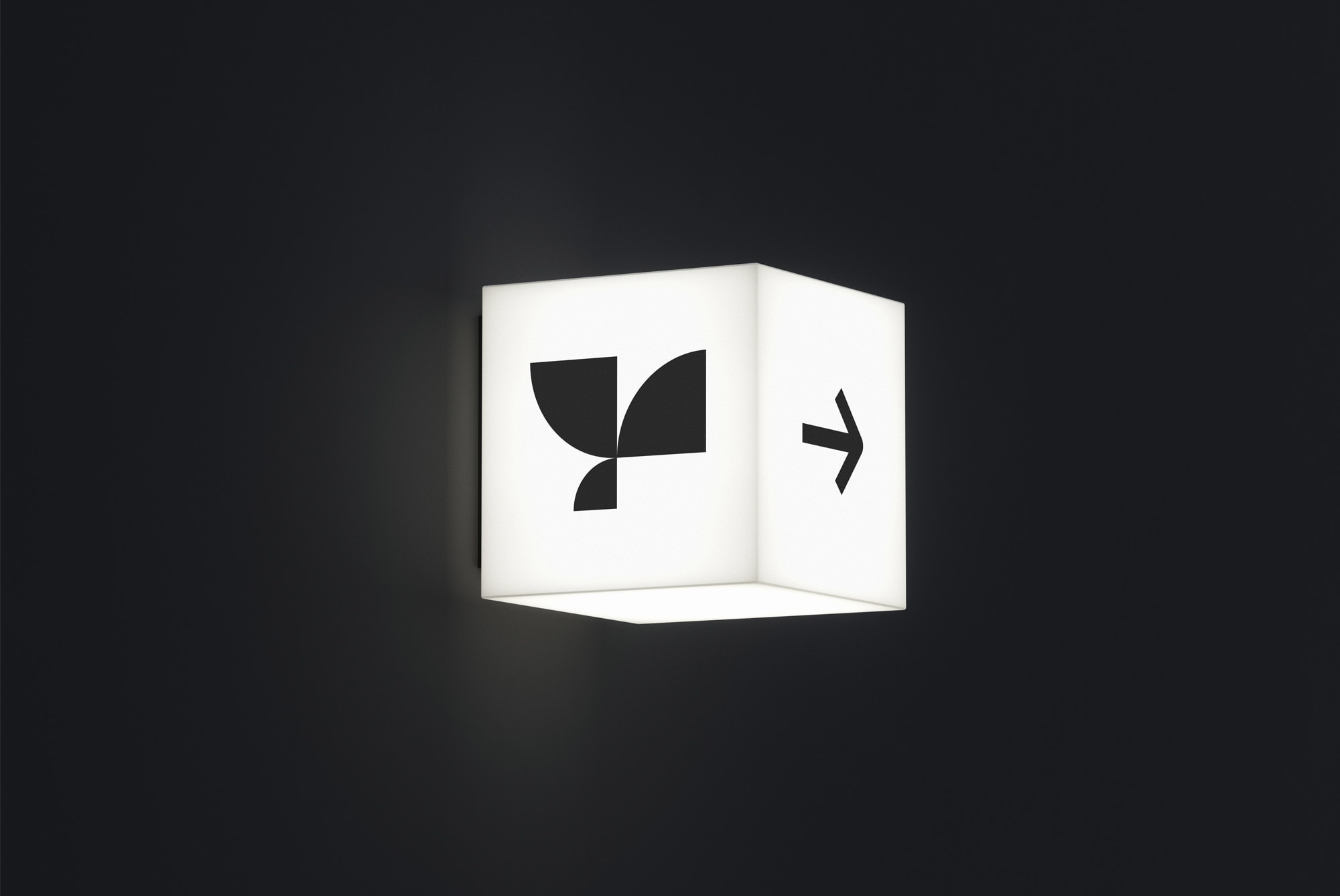 Minimalist cube logo mockup with contrast lighting on a dark background, ideal for brand presentation and design showcases.