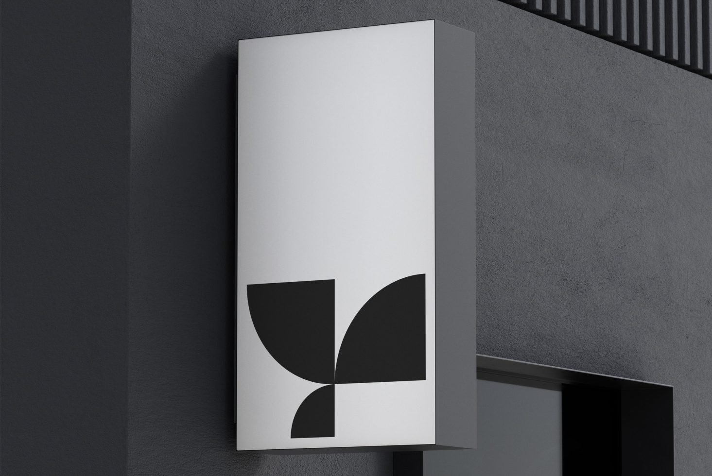 Vertical banner mockup design on a dark wall for showcasing branding and advertising graphics for designers.