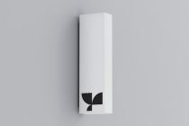 White tall box mockup with gray side displaying black leaf graphic