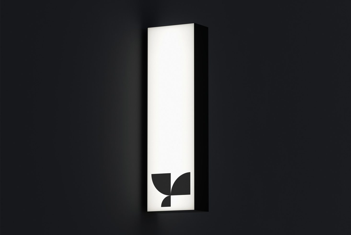 Wall-mounted vertical banner mockup in a dark room setting suitable for presentation of branding and advertising designs.