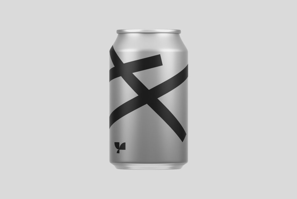 Aluminum can mockup with a bold black X design ideal for beverage packaging graphics presentation for designers.