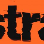 Abstract orange and black distorted text design perfect for bold graphics and eye-catching font presentations in digital asset marketplace.