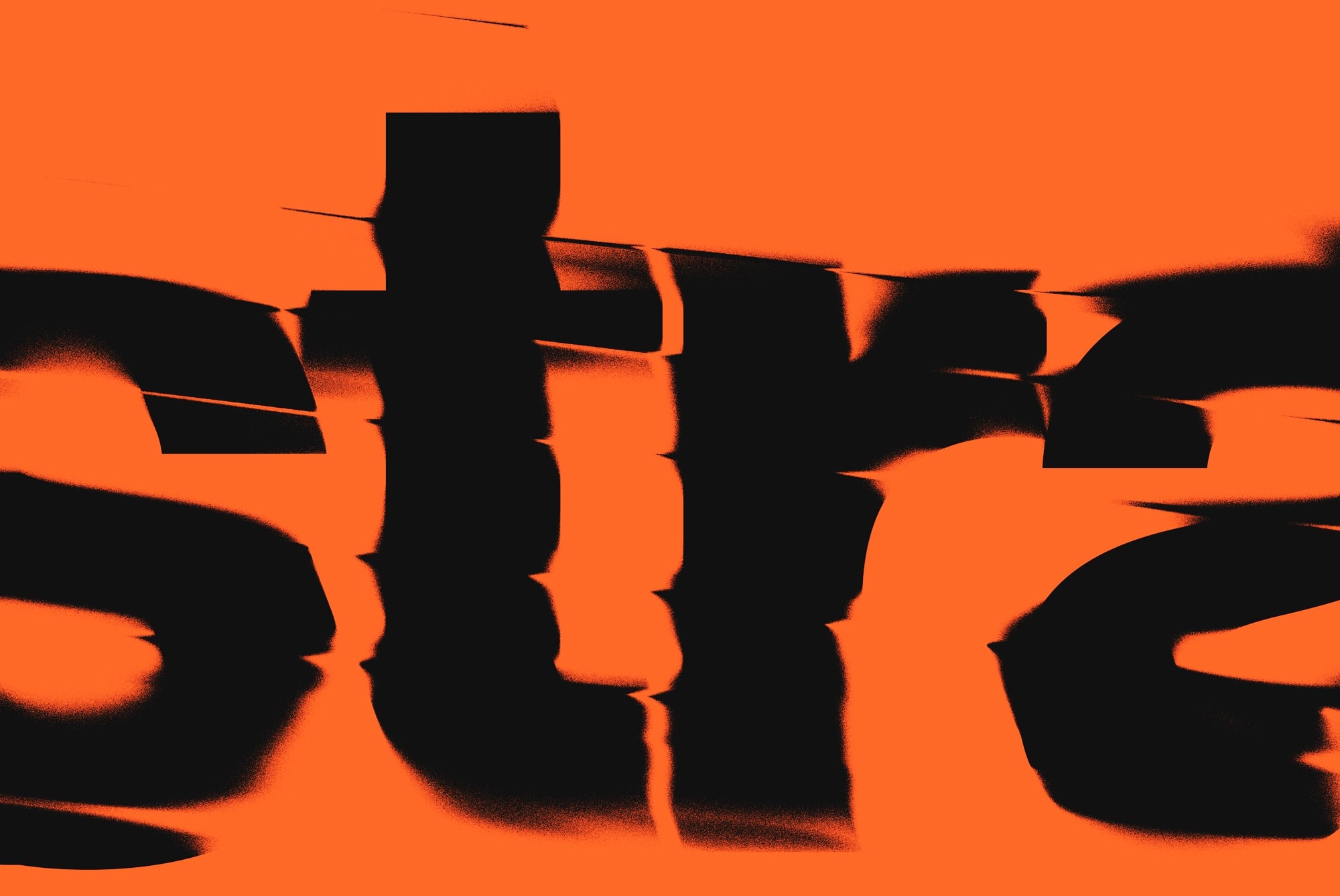 Abstract orange and black distorted text design perfect for bold graphics and eye-catching font presentations in digital asset marketplace.
