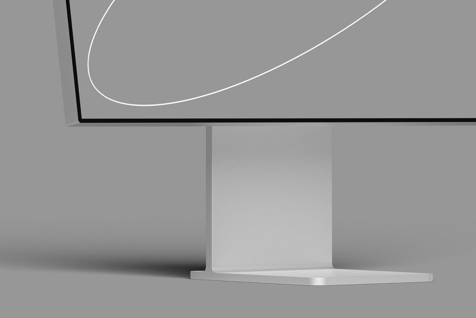 Minimalist computer monitor on a stand, modern design, isolated for mockup template, ideal for presenting digital work, sleek display mockup.