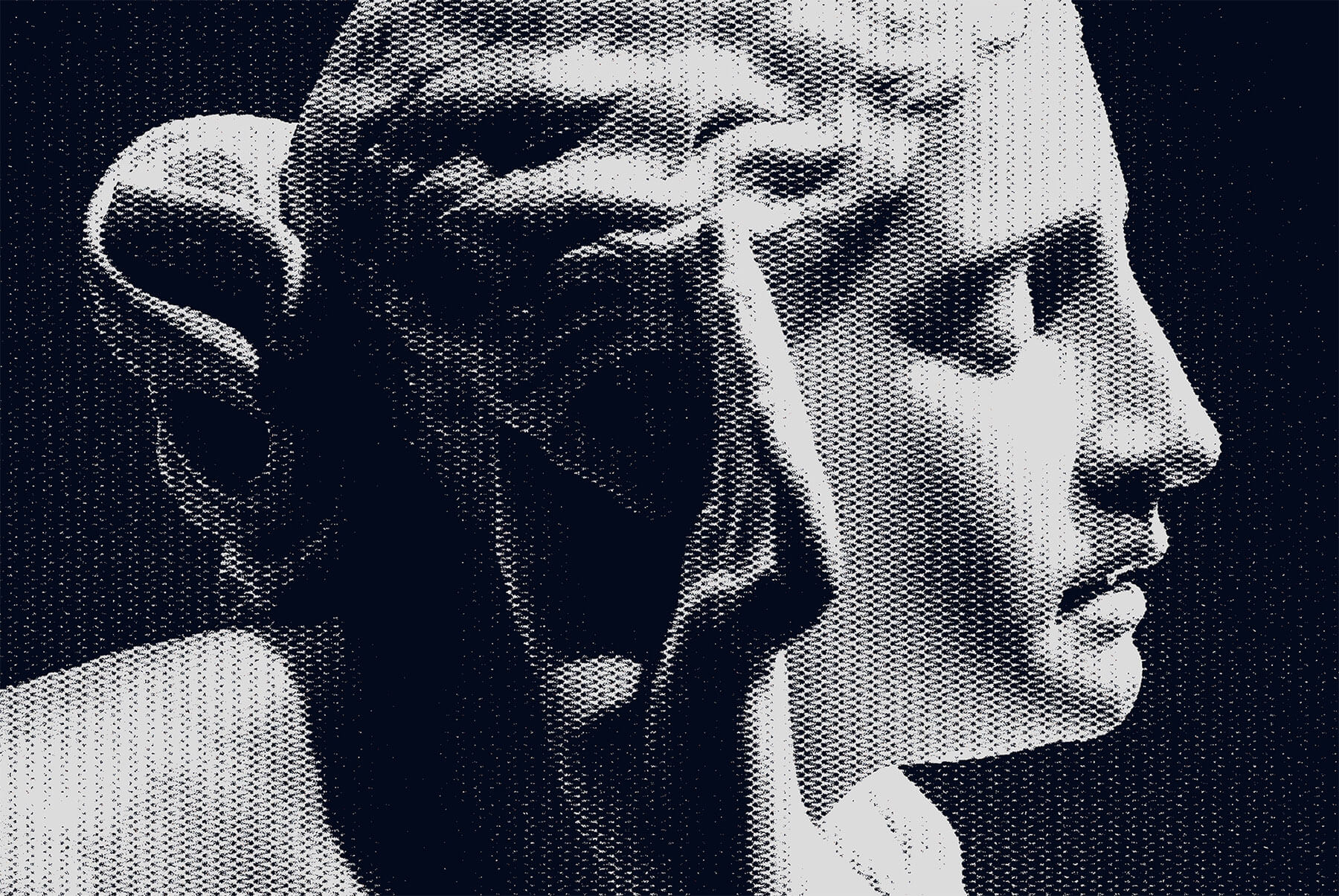 Stylized digital graphic of classical sculpture for use in mockups, templates, or graphics design projects, with a monochromatic dot pattern.