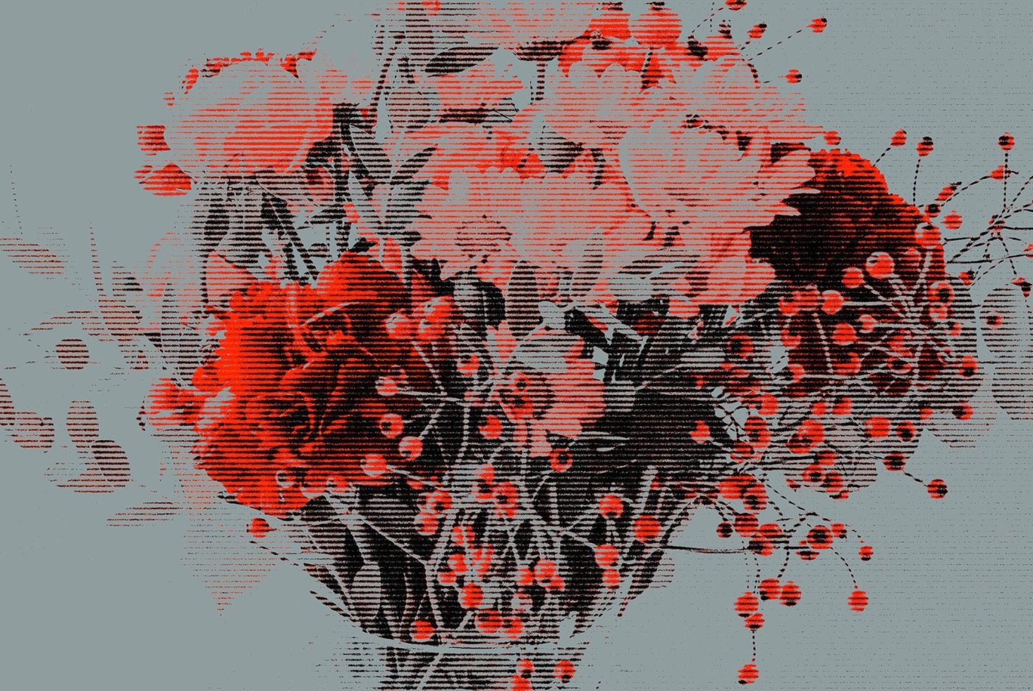 Abstract floral digital art in red and black with textured overlay, perfect for graphics, templates, and modern design projects.