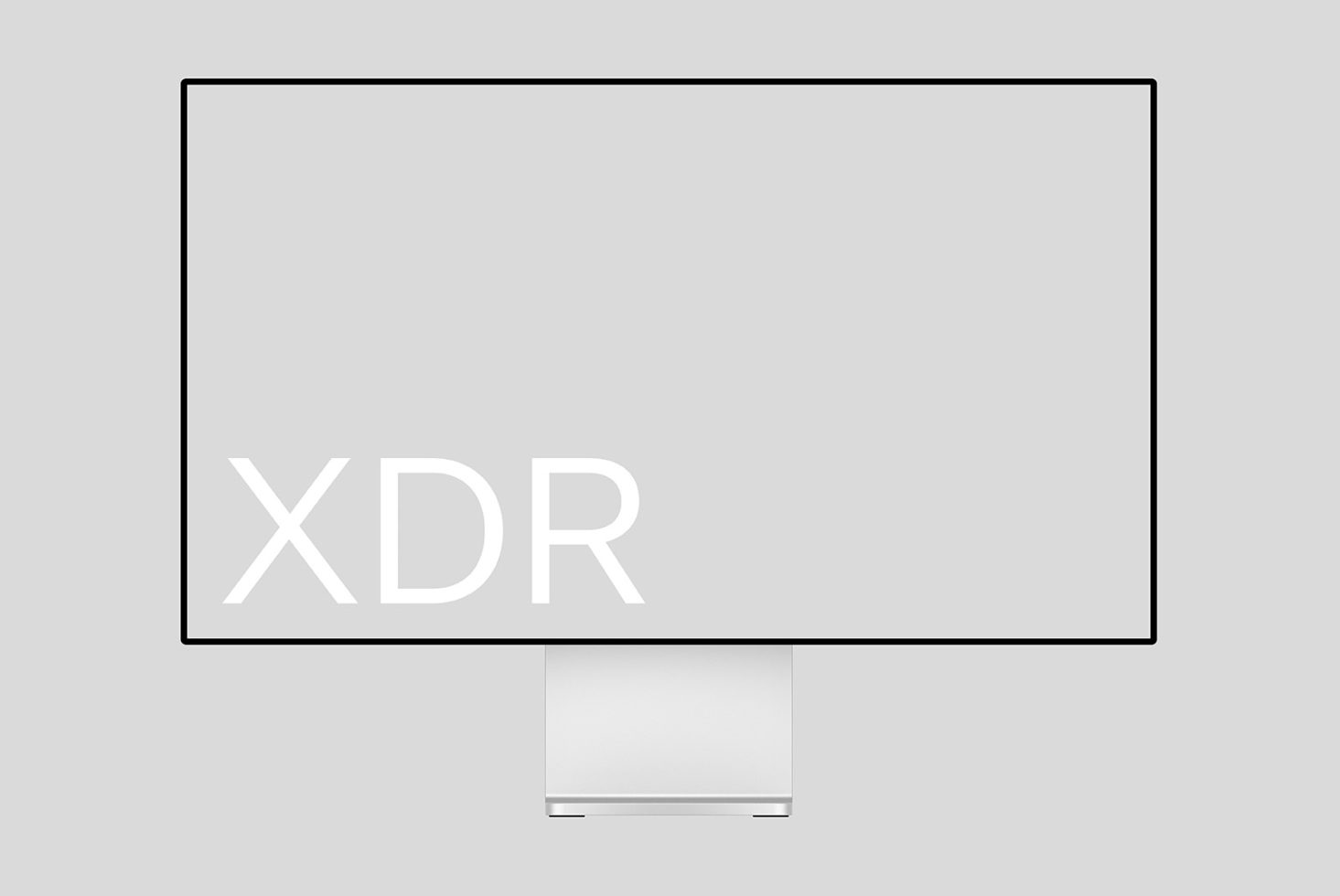 Modern sleek monitor mockup displaying XDR text, suitable for showcasing digital designs and user interface projects for designers.