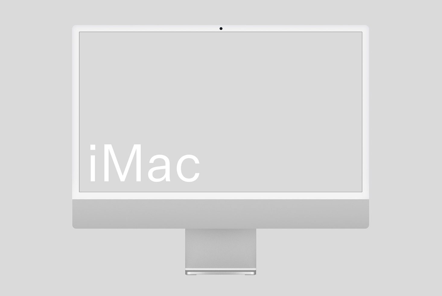 Front view of a minimalist desktop computer mockup with a blank screen for templates, isolated on a gray background.