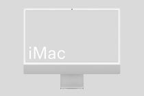 Silver iMac desktop mockup with blank screen for design presentations