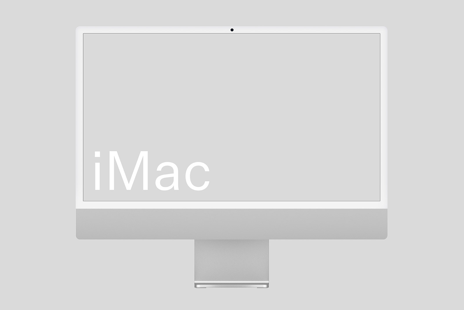 Front view of a minimalist desktop computer mockup with a blank screen for templates, isolated on a gray background.