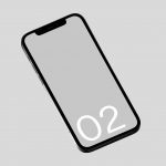 Smartphone mockup on gray background, modern mobile phone design with blank screen, ideal for UI/UX presentation, digital asset for designers.