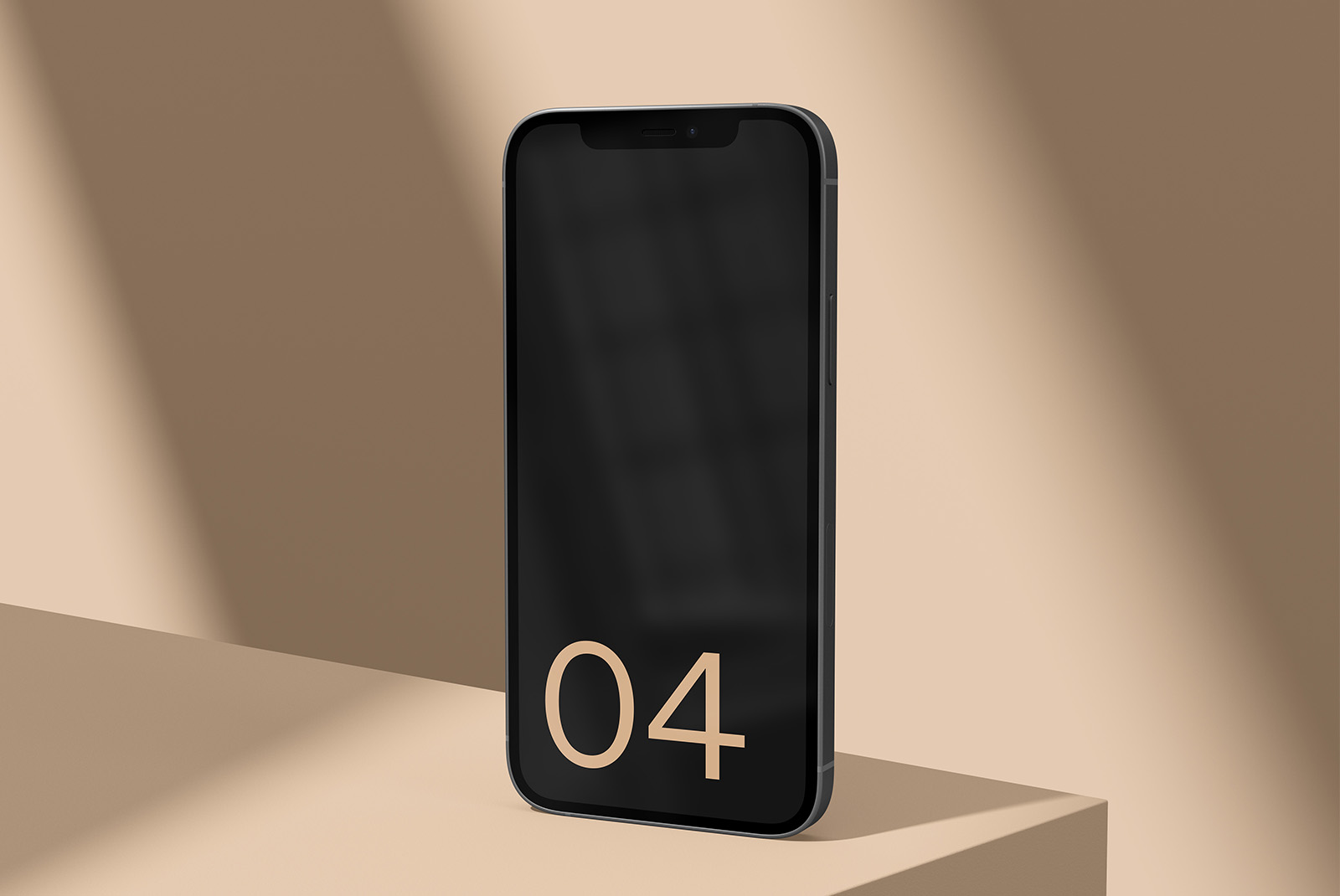 Smartphone mockup with shadow on beige background, modern mobile screen design template for presentation, digital asset for graphic designers.
