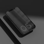 Smartphone mockup on a dark surface with sleek design perfect for presentations and digital asset portfolios for designers.