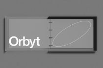 Landscape notebook mockup orbyt branding spiral binding gray tones