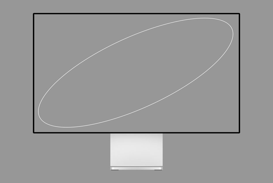 Wide monitor mockup with oval shape centered on screen