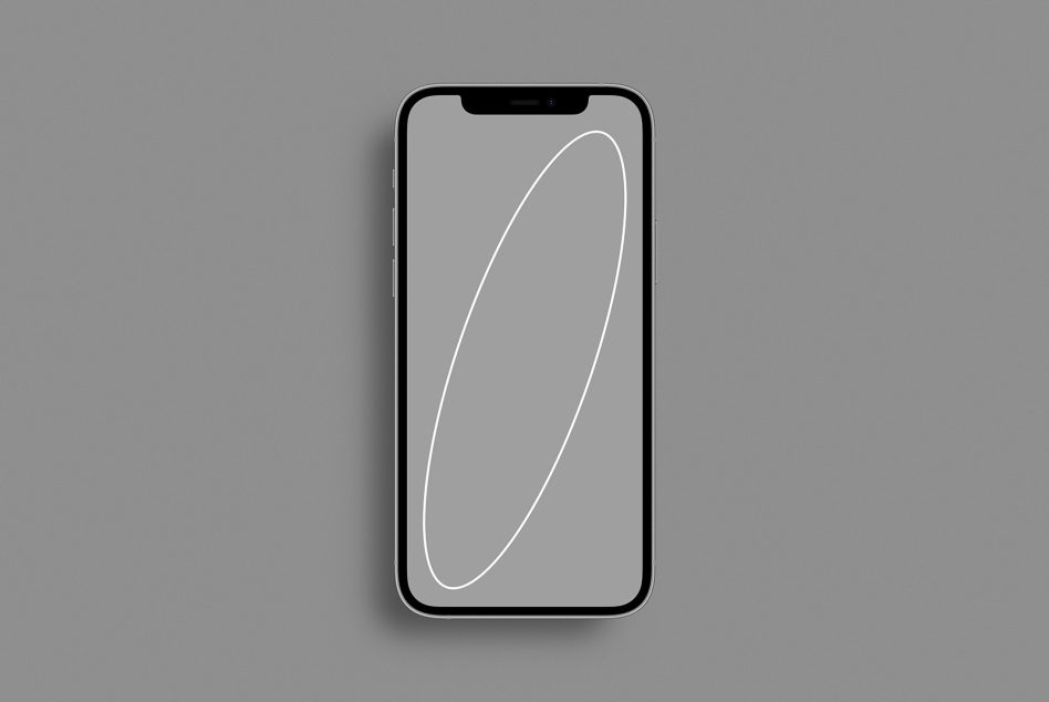 iPhone mockup with grey screen displaying white neon outline