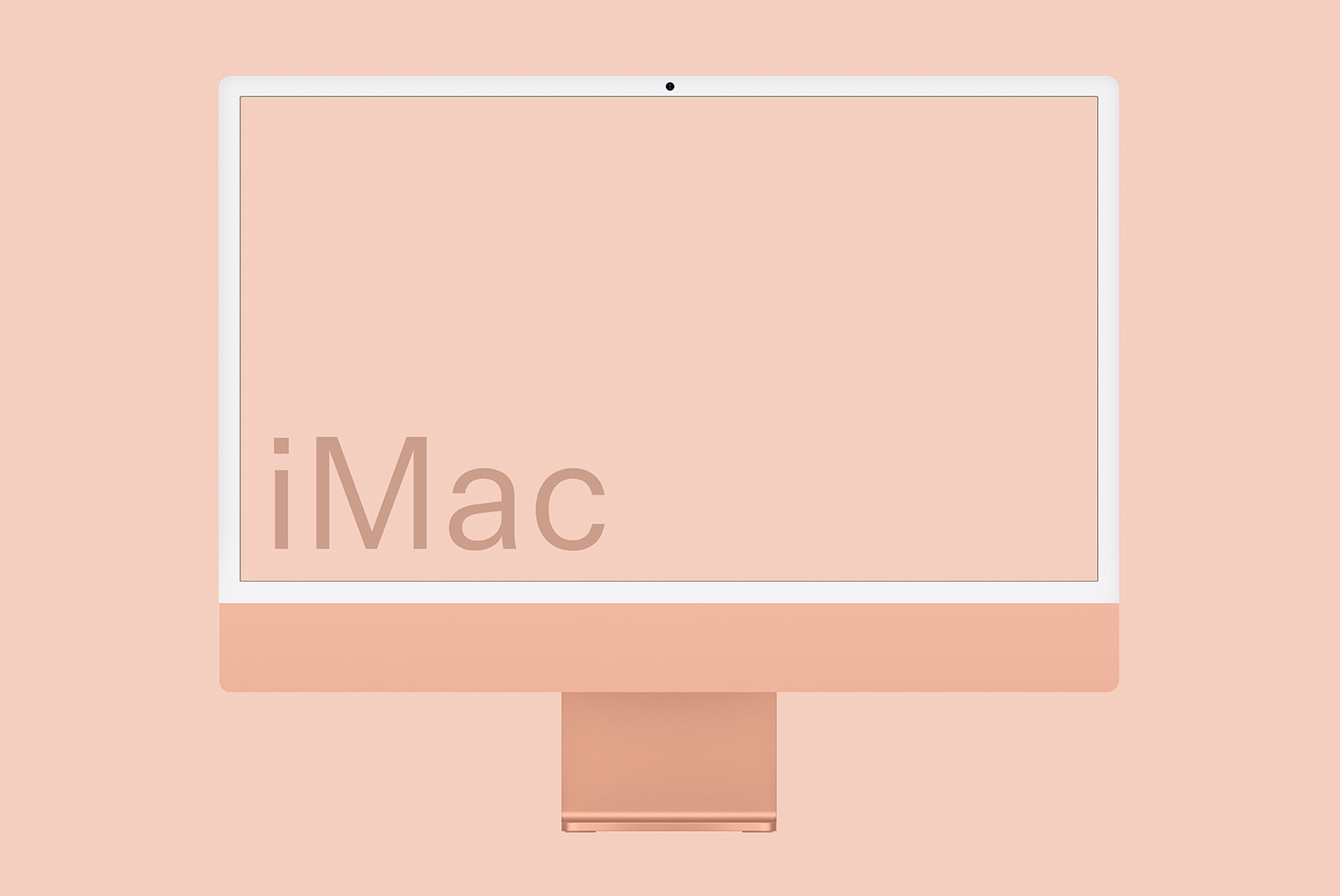 Minimalist peach-colored desktop computer mockup on a solid background, ideal for showcasing digital designs and user interface templates.