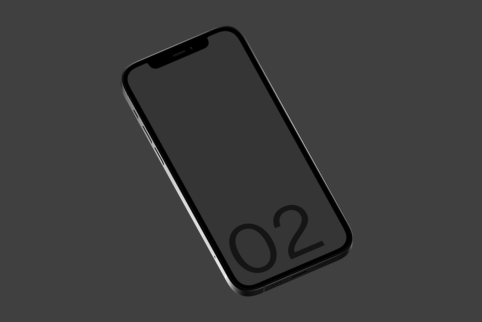 Smartphone mockup with blank screen on dark background for app design presentation, digital asset for graphic designers.