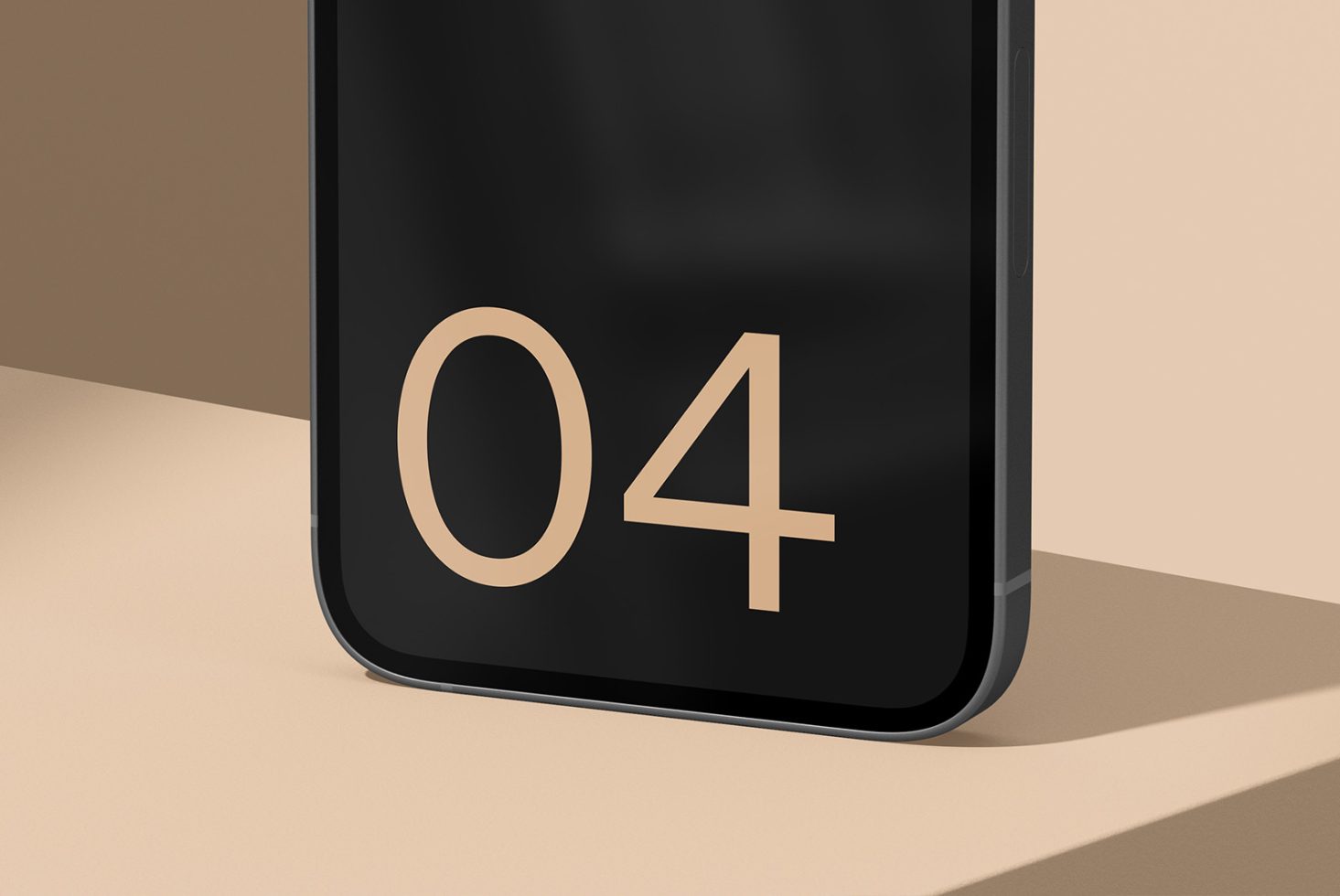 Elegant smartphone mockup with a numeral 04 display, modern design, minimalist style, ideal for presenting digital designs and apps.