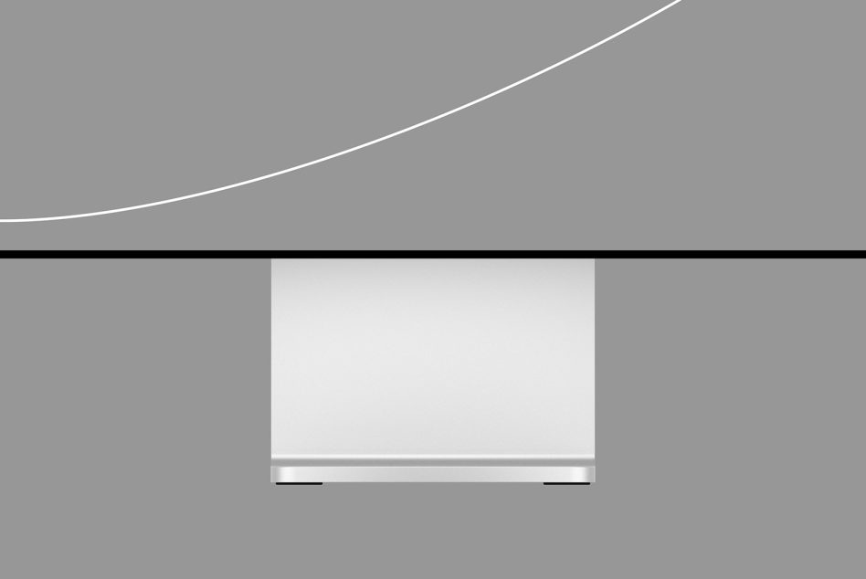 Monitor mockup from above showing curved line design