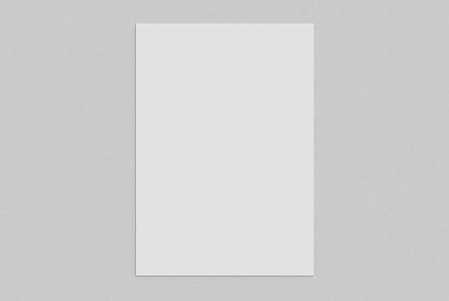 Blank vertical paper mockup with shadow on a plain gray background, ideal for elegant template design presentations. Perfect for digital assets marketplace.