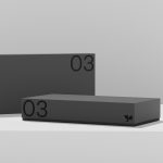 Minimalist black product boxes mockup with number 03 design on neutral background, ideal for packaging design presentation.