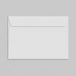 Blank envelope mockup on a grey background, ideal for stationery design presentation, clean and minimalistic.