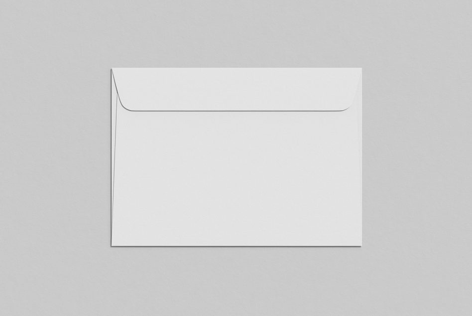 Blank envelope mockup on a grey background, ideal for stationery design presentation, clean and minimalistic.