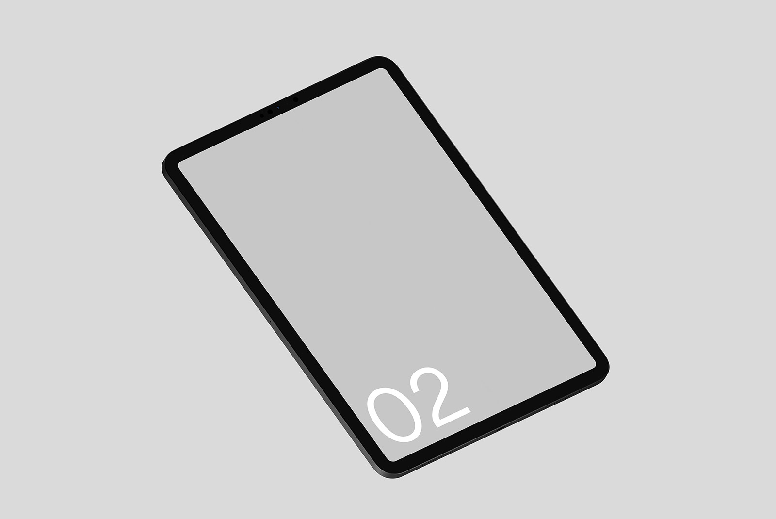 Minimalist tablet mockup with sleek design on a gray background, ideal for presentations, digital mockups, and UX/UI design templates.