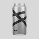 Sleek beverage can mockup with abstract black graphics, ideal for presentations and packaging designs for modern designers.