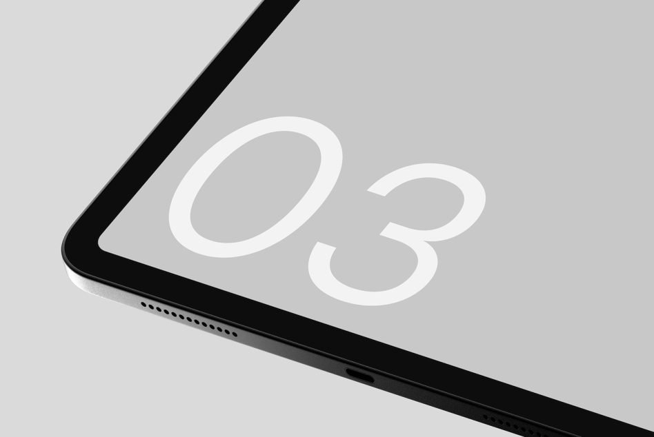 Close-up of a sleek smartphone mockup screen with stylish number 03 design, perfect for technology presentation and interface design.