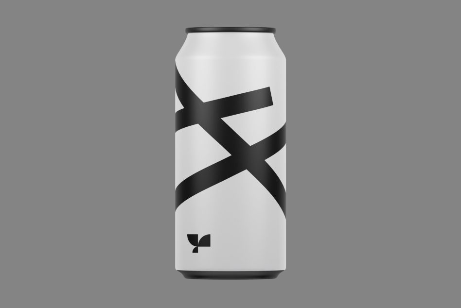 Minimalistic beverage can design template with abstract black and white pattern suitable for mockups, product design, and branding.