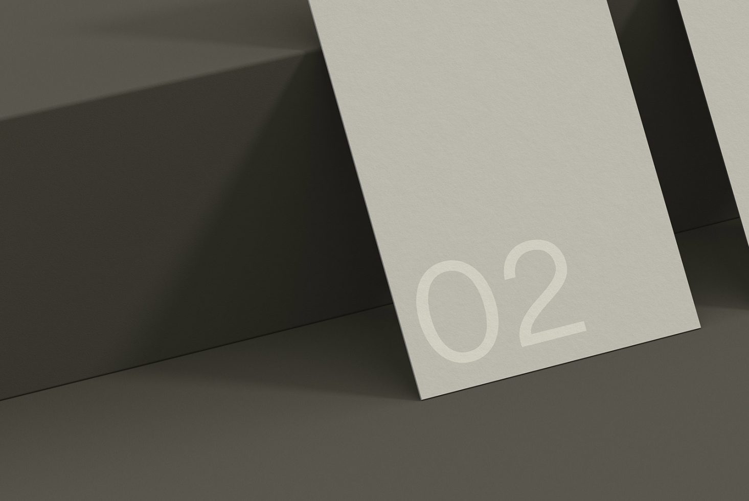 Minimalistic paper mockup with shadow, featuring subtle typography numbered 02, ideal for sleek design presentations and templates.