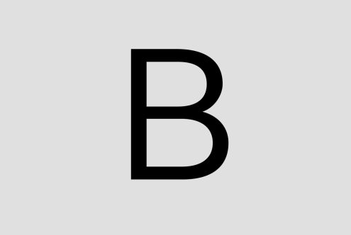 Bold black letter B in a modern sans-serif font centered on a light gray background, ideal for font design showcase.