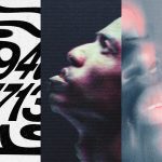 Abstract triptych design with distorted numbers, grunge texture, and profile of a person in muted tones, ideal for modern graphics or templates.