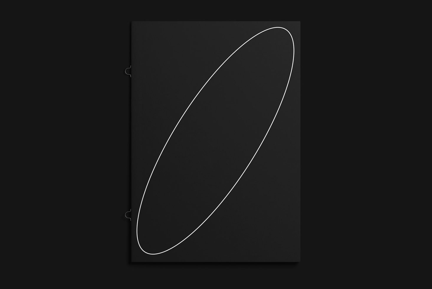 Black cover book mockup with minimal white line design on a dark background, ideal for presentation design showcase.