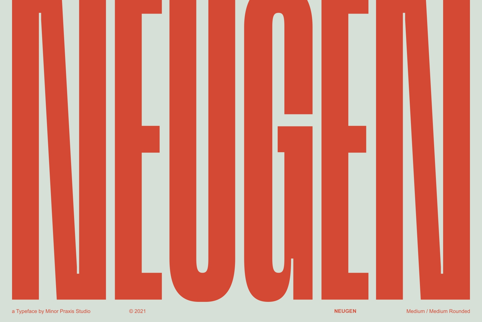 Bold red font design NEUGEN preview by Minor Praxis Studio, modern typography, graphic design showcase for font category.