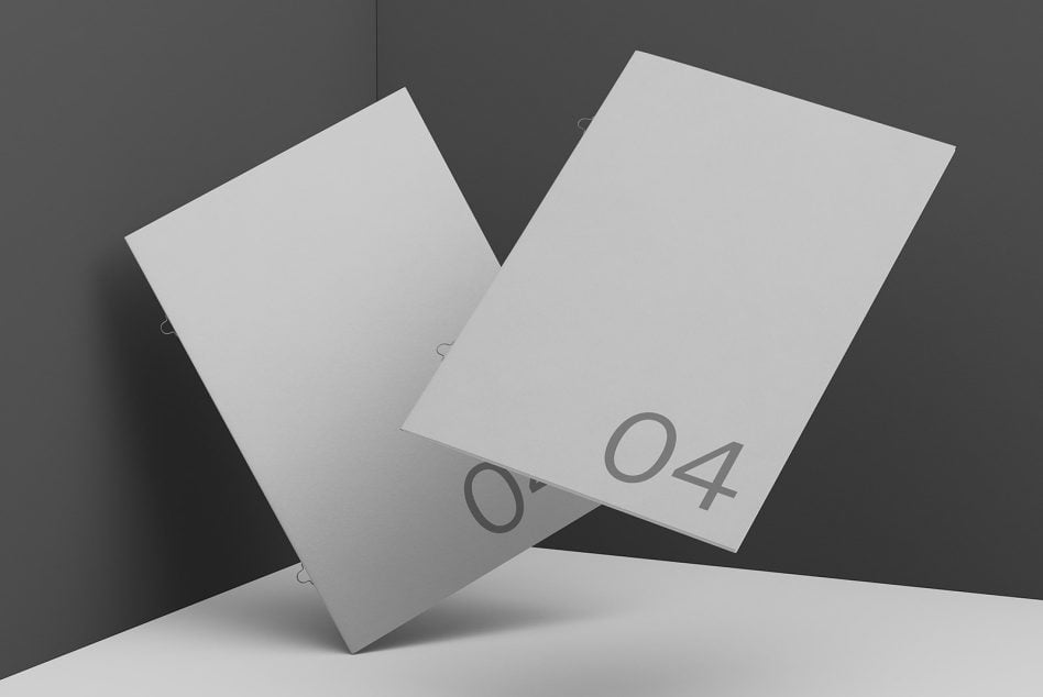 Two floating white business card mockups numbered 03 on dark gray background