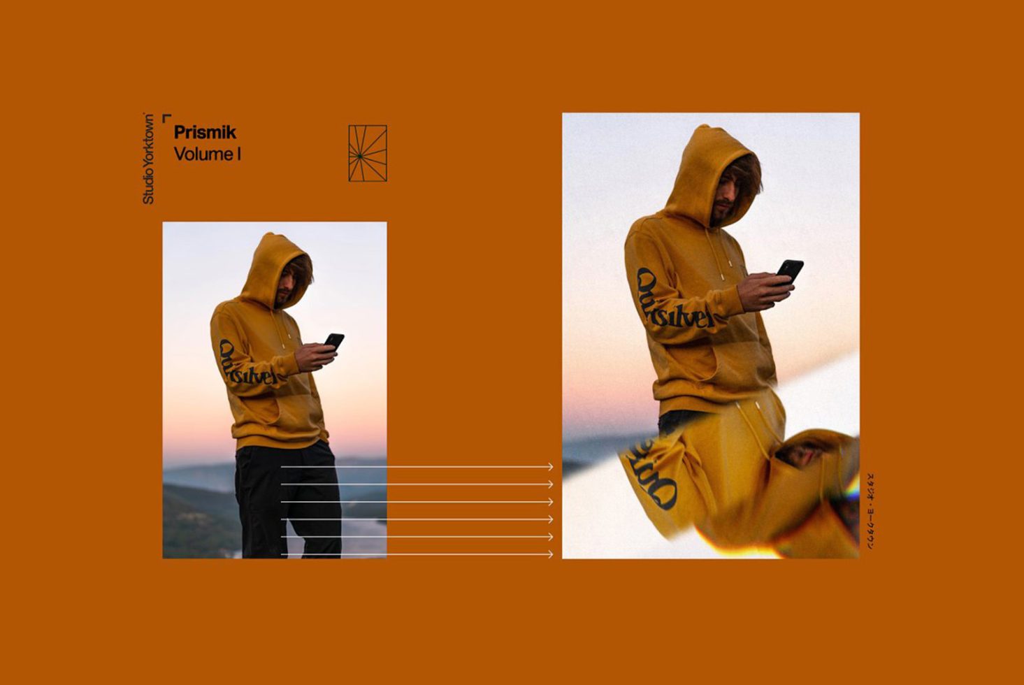 Man in yellow hoodie mockup with text overlay, casual apparel design, sunset background, editable template for fashion designers.