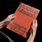 Hands holding a red magazine mockup with text, ideal for designers looking to display their work in a professional realistic template.