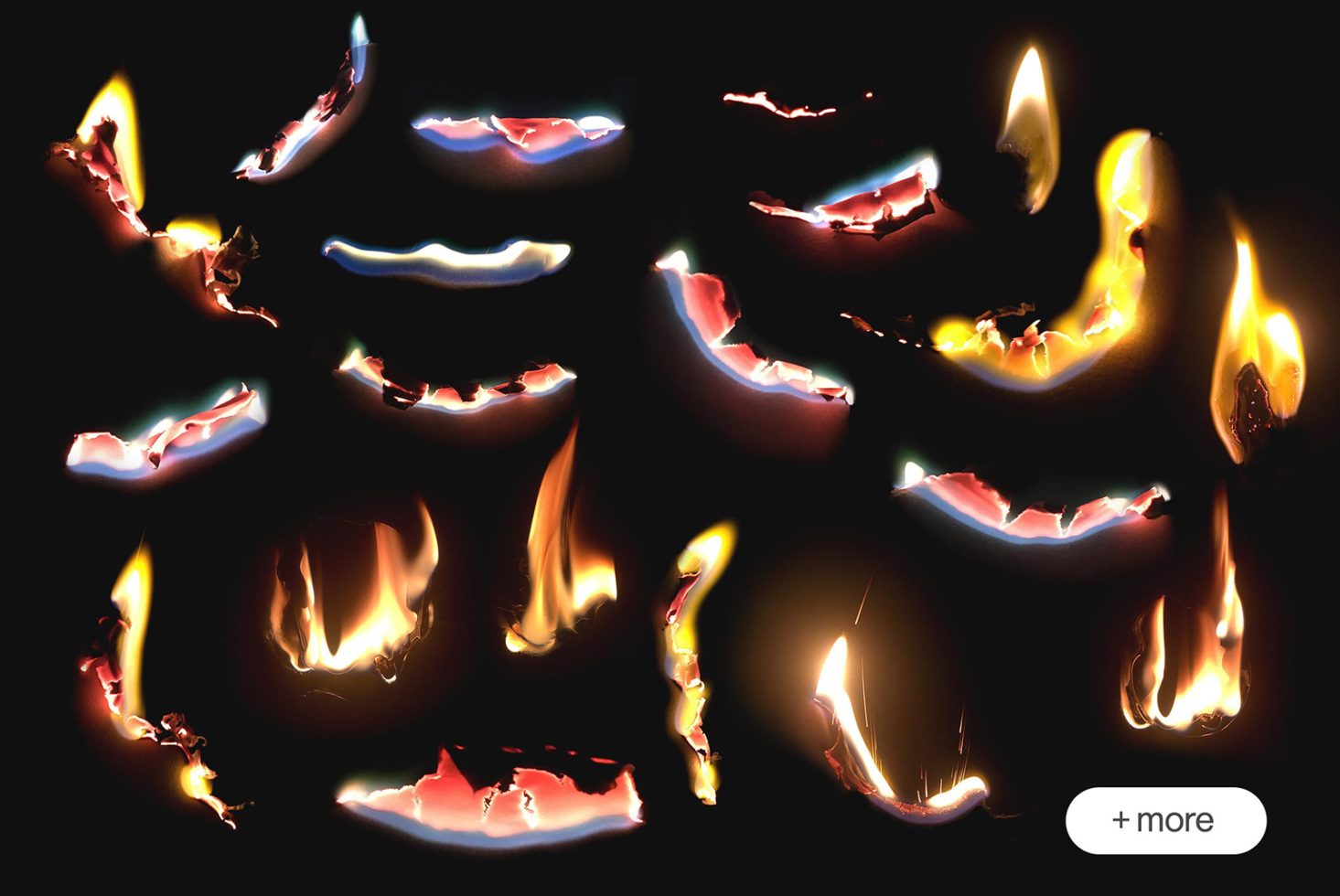 Realistic fire flame graphics pack ideal for digital art, animation, and design projects. Perfect for web, print, and screen templates.