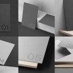 Set of six sleek brochure mockups in different angles to showcase design work, versatile for presentations and portfolios.