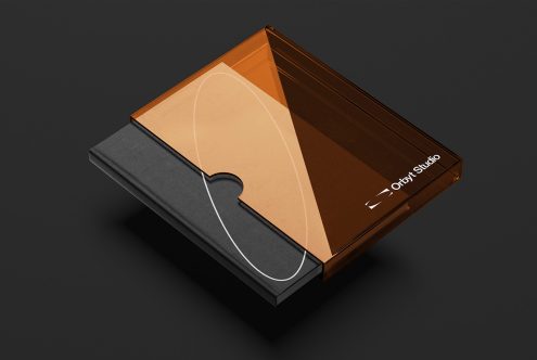 Elegant packaging mockup with transparent cover and modern branding, ideal for designers to showcase product designs in a sleek presentation.